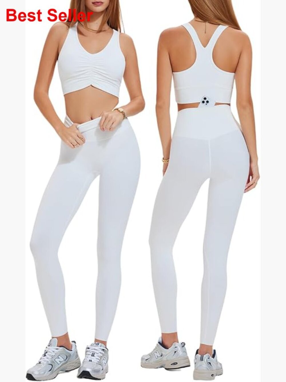 2 Piece Workout Set Ruched Longline Sports Bra & High Waisted Leggings